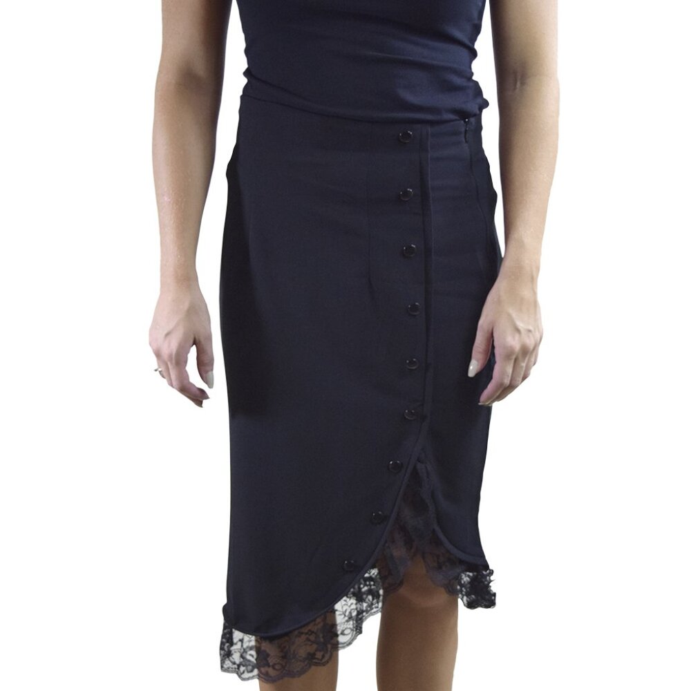 Retro Vintage style Black Pencil Skirt with lace trimming - Summer skirt